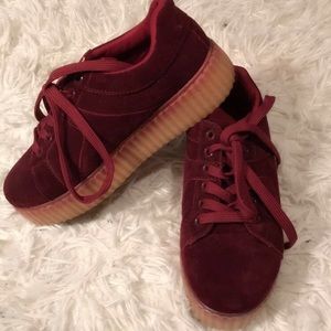 Burgundy Velvet Platform Sneaks